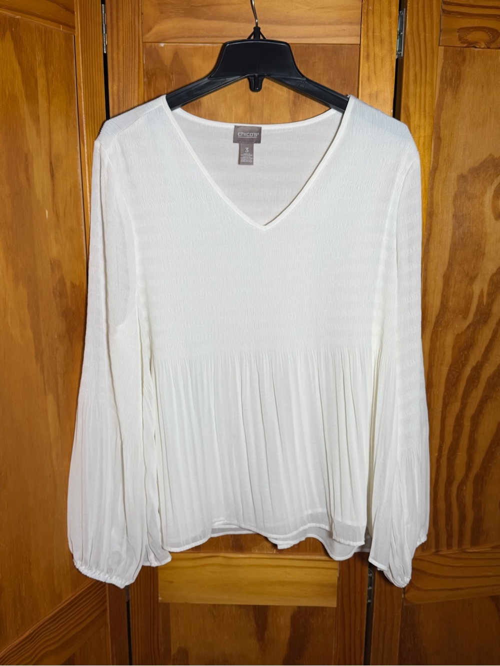 Chico's White V-Neck Pleated Peplum Blouse|Sz 3 (16-18)|Cottagecore, Ethereal